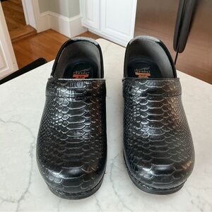 Dansko clogs black snakeskin